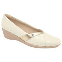 Sapato Feminino Anabela Ivone Off White Ouro Piccadilly 143206-7