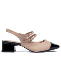 Sapato Feminino Bebecê Slingback Fivelas Nude/Preto