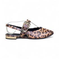 Sapato feminino bebecê slingback rasteiro print onça Sapato feminino bebecê slingback rasteiro print onça