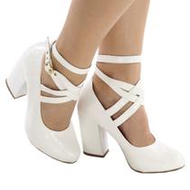 Sapato feminino boneca salto bloco branco er0083