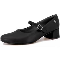 Sapato Feminino Boneca Salto Bloco Couro Casual Usaflex