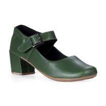Sapato Feminino Boneca Verde Militar com Fecho Fivela e Salto Bloco Feminino Estilo Mary Janes Salto Grosso