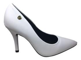 Sapato Feminino Branco Sola Preta Scarpin Vizzano Salto Alto