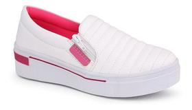 Sapato Feminino Casual Branco Confortável Tênis Slip On Moda