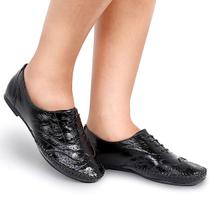 Sapato Feminino Couro Oxford Verniz Solado de Borracha Antiderrapante