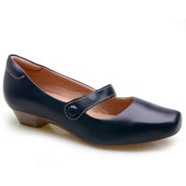Sapato Feminino Couro Salto Baixo Confortável Casual Moderno