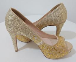 Sapato feminino divalesi peep toe lurex prata salto grosso