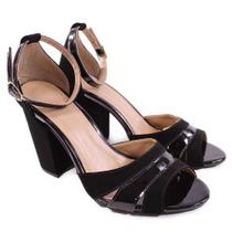 Sapato Feminino Feminy Sandália Peep Toe Salto Alto Grosso Preto