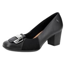 Sapato Feminino Leve Couro Salto Bloco Peça Metalica Usaflex Sapato Feminino Leve Couro Salto Bloco Peça Metalica Usaflex