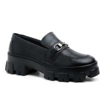 Sapato Feminino Mocassim Oxford Sola Tratorada Confortável Preto Sapato Feminino Mocassim Oxford Sola Tratorada Confortável Preto