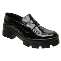 Sapato Feminino Mocassim Oxford Sola Tratorada Confortável Preto Verniz Sapato Feminino Mocassim Oxford Sola Tratorada Confortável Preto Verniz