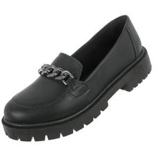 Sapato Feminino Mocassim Preto com Corrente Plataforma Zion Sapato Feminino Mocassim Preto com Corrente Plataforma Zion