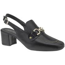 Sapato Feminino Mule Loafer Salto Bloco Grosso Confortável