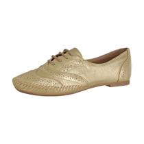 Sapato Feminino Oxford Couro Legitimo Linha Conforto L.a. - 15360 - Dourado