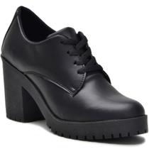 Sapato Feminino Oxford Salto Grosso Bota Tratorada Cano Curto