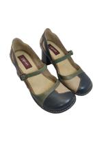 Sapato Feminino Salto Grosso Médio Em Couro Azul