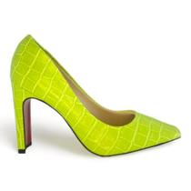Sapato feminino salto reguá bico quadrado croco verde limão lasenna ref:240305vf