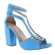 Sapato feminino sandália salto bloco azul maré/dourado er0092