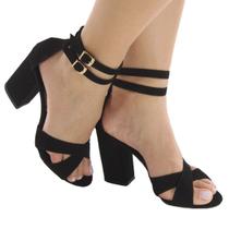 Sapato feminino sandália salto bloco preto er0066
