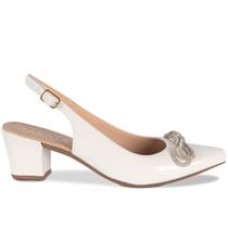 Sapato Feminino Scarpin Bico Fino Enfeite Laço Tira Rolete Cristal Salto Grosso Médio Sapato Feminino Scarpin Bico Fino Enfeite Laço Tira Rolete Cristal Salto Grosso Médio