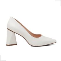 Sapato Feminino Scarpin Bico Fino Salto Medio Off White