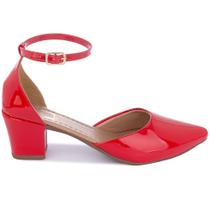 Sapato Feminino Scarpin Fivela Bico Fino Salto Grosso