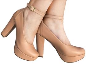 Sapato Feminino Scarpin Nude Bege Meia Pata Salto Alto Grosso