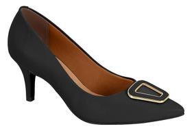 Sapato Feminino Scarpin Preto Vizzano Salto Médio Bico Fino