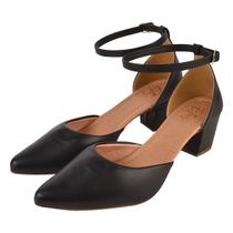 Sapato Feminino Scarpin Salomé Salto Bloco Social Preto
