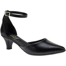 Sapato Feminino Scarpin Salto Baixo Bico Fino com Fivela Tornozelo 205-03