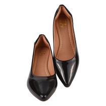 Sapato Feminino Scarpin Salto Baixo Social Verniz Preto - Lizeshoes