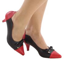 Sapato Feminino Scarpin Salto Baixo Vermelho com Preto