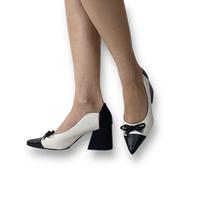 Sapato feminino scarpin salto bloco preto/branco off GV31