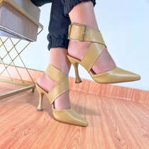 Sapato Feminino Scarpin Salto Médio Com Fivela Elegante 127