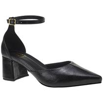 Sapato Feminino Scarpin Social Traseiro Fechado com Fivela Salto Bloco Bico Fino 0002