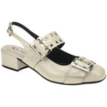 Sapato Feminino Slingback Bico Quadrado Fivela Salto Grosso - LAZZLU