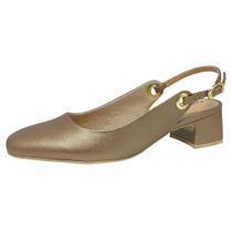 Sapato Feminino Slingback Metalizado Salto Baixo Comfortflex