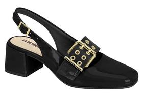 Sapato Feminino Slingback Moleca 5822.102 - Salto Grosso Verniz Preto com Fivela