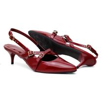 Sapato Feminino Slingback Verniz Salto Fino Bico Fino