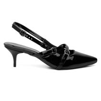 Sapato Feminino Slingback Verniz Salto Fino Bico Fino