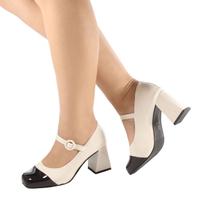 Sapato Feminino Social Boneca Retrô Salto Bloco Grosso Bico Quadrado Confortável Original Moderno 1225 Sapato Feminino Social Boneca Retrô Salto Bloco Grosso Bico Quadrado Confortável Original Moderno 1225