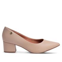 Sapato Feminino Vizzano Bico Fino Salto Bloco Bege