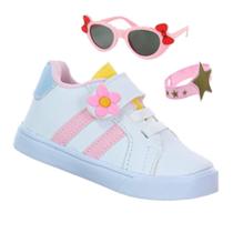 Sapato Infantil de Menina Casual Florzinha Branco e Rosa