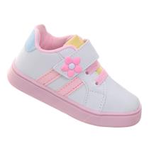 Sapato Infantil Feminino Criança Florzinha Branco e Rosa