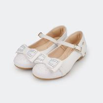 Sapato Infantil Feminino Pampili Angel Laço com Glitter e Strass Branco 10492