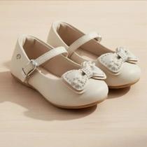 Sapato infantil feminino Pampili mini Angel duplo laço Nude