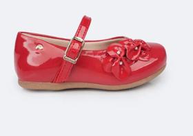 Sapato Infantil Pampili Mini Angel Flores e Pérolas Verniz Vermelho Peper 401036