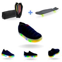 Sapato Led de Menino Infantil Tam 20-34 com Estojo e Skate
