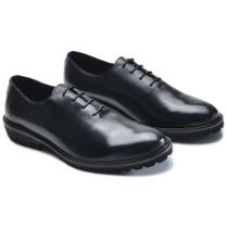 Sapato Liso Oxford em Couro Masculino Sola Macia Fecho de Cadarço Estiloso