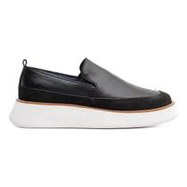 Sapato Loafer Masculino Couro Legitimo Alaska Preto Com Camurca